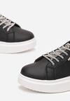 Czarne Sznurowane Sneakersy na Grubej Podeszwie Ozdobione Cyrkoniami Samma