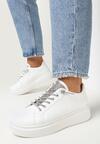 Białe Sznurowane Sneakersy na Grubej Podeszwie Ozdobione Cyrkoniami Samma