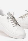 Białe Sznurowane Sneakersy na Grubej Podeszwie Ozdobione Cyrkoniami Samma
