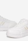 Białe Sznurowane Sneakersy na Płaskiej Grubej Podeszwie z Perforacją Pinnella