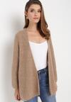 Ciemnobeżowy Niezapinany Kardigan z Prążkowanej Dzianiny Jeniyah