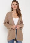 Ciemnobeżowy Niezapinany Kardigan z Prążkowanej Dzianiny Jeniyah