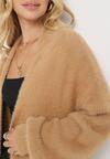 Ciemnobeżowy Puchaty Kardigan Niezapinany Anders