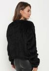 Czarny Dzianinowy Sweter Kardigan z Długim Włosem na Guziki Piolusa