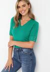 Ciemnozielona Dzianinowa Bluzka z Trójkątnym Dekoltem Zibese