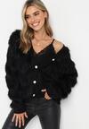Czarny Puchaty Kardigan Zapinany na Guziki Tyweza
