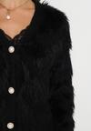 Czarny Puchaty Kardigan Zapinany na Guziki Tyweza