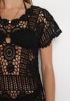 Czarna Bawełniana Sukienka Plażowa Maxi w Ażurowym Stylu Aanuan