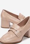 Beżowe Lakierowane Mokasyny na Słupku Leoga