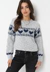 Szary Dzianinowy Sweter w Serca Ritavem