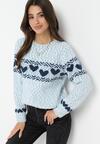 Niebieski Dzianinowy Sweter w Serca Ritavem