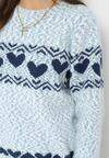 Niebieski Dzianinowy Sweter w Serca Ritavem