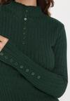 Ciemnozielony Dopasowany Sweter Golf z Ozdobnymi Guzikami Oppanla