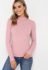 Różowy Dopasowany Sweter Golf z Ozdobnymi Guzikami Oppanla