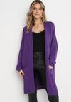 Fioletowy Kardigan Niezapinany z Wsuwanymi Kieszeniami Pianisma