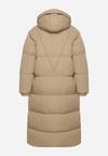 Beżowa Długa Kurtka Pikowana Płaszcz na Zamek z Kapturem Lesea
