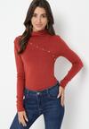 Ciemnoczerwony Dopasowany Sweter Golf z Ozdobnymi Guzikami Fortte