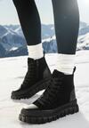 Czarne Sznurowane Botki na Platformie Novita