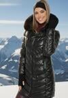 Czarna Pikowana Kurtka z Kapturem Ozdobionym Futerkiem Kavenna