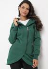 Zielona Ocieplona Bluza z Asymetrycznym Suwakiem i Kapturem Rivana