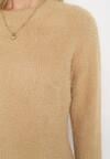 Brązowy Klasyczny Sweter z Puchatego Materiału Oversize Miarra