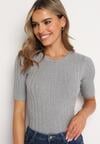 Szara Bluzka z Krótkim Rękawem z Elastycznymi Ściągaczami Stellana