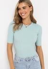 Jasnoniebieska Bluzka z Krótkim Rękawem z Elastycznymi Ściągaczami Stellana