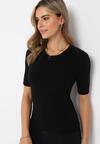 Czarna Bluzka z Krótkim Rękawem z Elastycznymi Ściągaczami Stellana