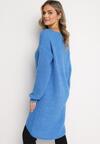 Niebieska Luźna Sukienka Sweterkowa Vaelia