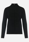 Czarny Bawełniany Sweter Zapinany na Suwak z Długim Rękawem Simretella