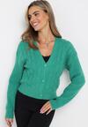 Zielony Kardigan Zapinany na Guziki z Długim Rękawem i Ściągaczami Sakolli