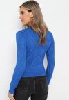 Granatowy Sweter w Warkoczykowy Splot Asmani