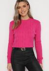 Fuksjowy Sweter z Miękkiej Dzianiny i Warkoczykowym Splotem Velen