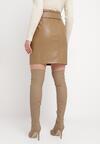 Brązowa Spódnica Mini z Paskiem z Imitacji Skóry Idrala