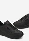 Czarne Sneakersy z Ekoskóry na Grubej Podeszwie Brosta