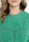 Zielony Sweter z Wełną i Bawełną Ozdobiony Pluszowym Splotem Karada