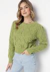 Zielony Sweter z Aplikacją 3D w Kształcie Kwiatów Trismos