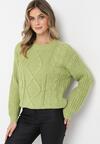 Zielony Jednolity Sweter ze Ściągaczami i Klasycznym Splotem Loma