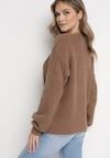 Brązowy Sweter o Swobodnym Fasonie ze Ściągaczami Alucja