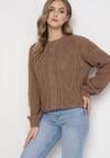 Brązowy Sweter o Swobodnym Fasonie ze Ściągaczami Alucja