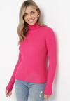 Fuksjowy Sweter z Golfem o Prążkowanej Fakturze Ularia