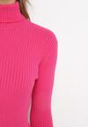 Fuksjowy Sweter z Golfem o Prążkowanej Fakturze Ularia