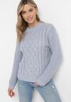 Szary Sweter w Warkoczykowy Splot Rafipo