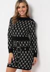 Czarna Sukienka Dopasowana Mini Ozdobiona Guzikami Alwina