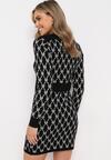 Czarna Sukienka Dopasowana Mini Ozdobiona Guzikami Alwina