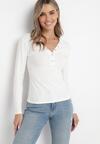 Biała Bawełniana Bluzka z Zapięciem na Napy i Długim Rękawem Secia
