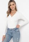 Biała Bawełniana Bluzka z Zapięciem na Napy i Długim Rękawem Secia