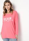 Różowa Bluzka z Nadrukiem i Rękawem Nietoperz Alunara