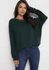 Ciemnozielony Sweter z Rękawem Nietoperz Anfrei