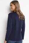 Granatowa Bawełniana Bluzka z Koronkową Wstawką przy Dekolcie Eloisie